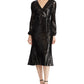 Vestido de coquetel midi com lantejoulas e manga comprida, decote em V, preto, tamanho 12, da Ralph Lauren