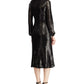 Vestido de coquetel midi com lantejoulas e manga comprida, decote em V, preto, tamanho 12, da Ralph Lauren