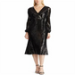 Vestido de coquetel midi com lantejoulas e manga comprida, decote em V, preto, tamanho 12, da Ralph Lauren