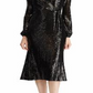 Vestido de coquetel midi com lantejoulas e manga comprida, decote em V, preto, tamanho 12, da Ralph Lauren