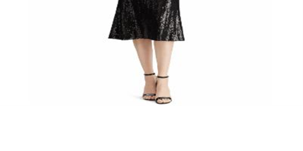 Vestido de coquetel midi com lantejoulas e manga comprida, decote em V, preto, tamanho 12, da Ralph Lauren
