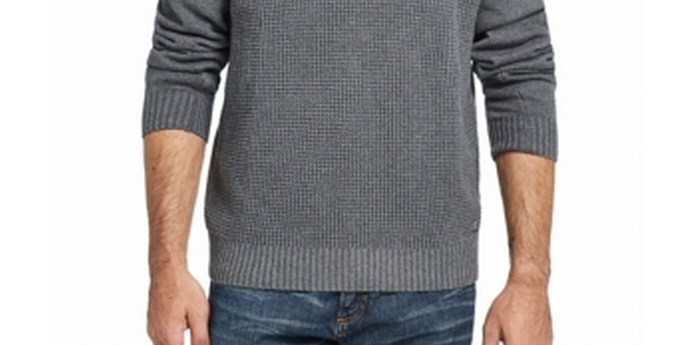 Suéter masculino vintage à prova de intempéries com zíper de 1/2, malha texturizada, cinza, tamanho 2XL
