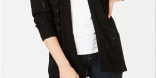Hippie Rose Juniors' Pointelle Cardigan Black Size Medium