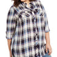 Camisa utilitária xadrez plus size feminina Style &amp; Co, branca, tamanho 2X