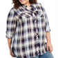 Camisa utilitária xadrez plus size feminina Style &amp; Co, branca, tamanho 2X