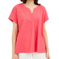 Blusa feminina Alfani com decote em V, lisa, rosa, tamanho médio