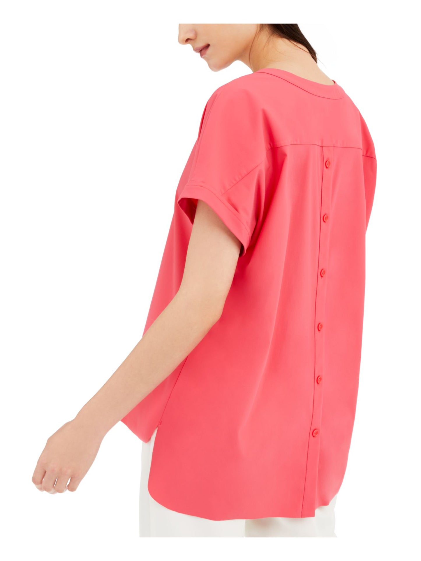 Blusa feminina Alfani com decote em V, lisa, rosa, tamanho médio