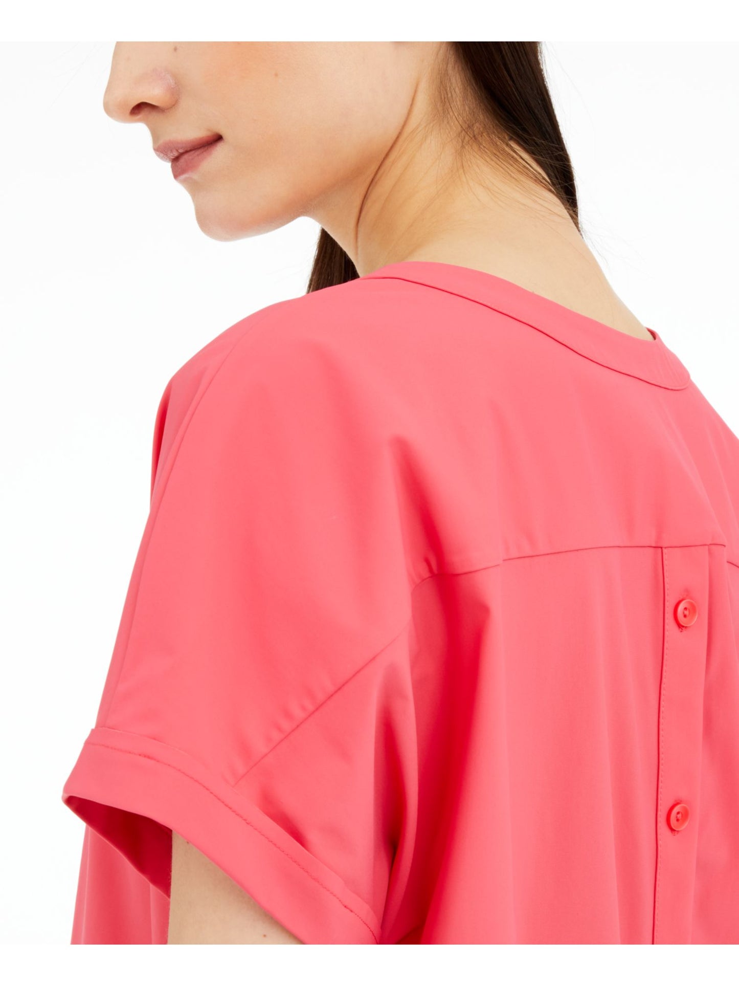 Blusa feminina Alfani com decote em V, lisa, rosa, tamanho médio