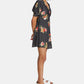 Vestido feminino Free People com zíper floral, manga curta, decote em V, acima do joelho, ajuste flare, preto, tamanho 0