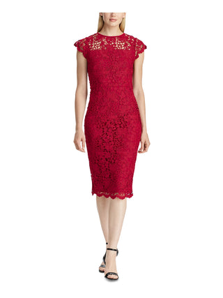 Vestido feminino floral de renda Lauren Ralph Lauren, vermelho escarlate, tamanho 8