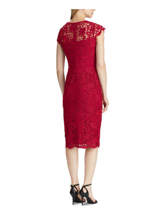 Vestido feminino floral de renda Lauren Ralph Lauren, vermelho escarlate, tamanho 8