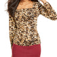 Blusa feminina Thalia Sodi com decote quadrado e franzido, tamanho grande, neutra, animal