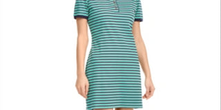 Vestido polo listrado feminino Maison Jules, verde, tamanho grande