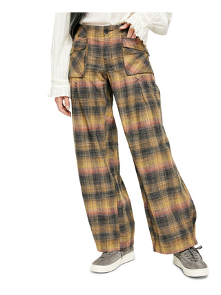 Calça feminina xadrez de perna larga Free People, verde, tamanho 0