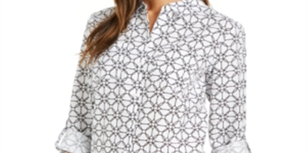 Camisa feminina estampada com mangas curtas Charter Club, branca, tamanho grande