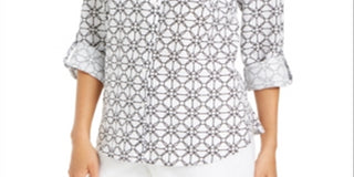 Camisa feminina estampada com mangas curtas Charter Club, branca, tamanho grande