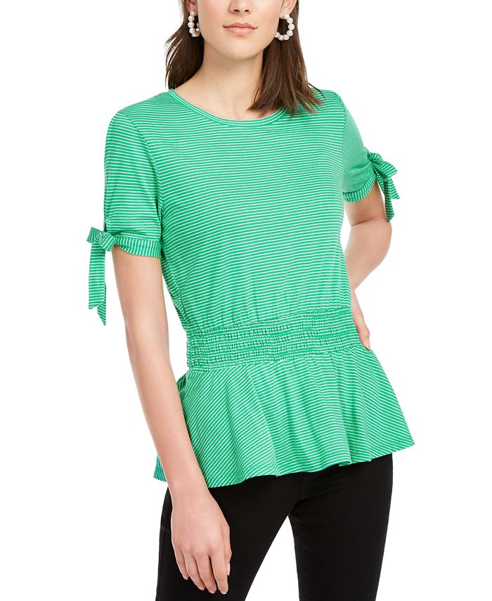 Blusa feminina estilo peplum com mangas amarradas Maison Jules, verde, tamanho pequeno