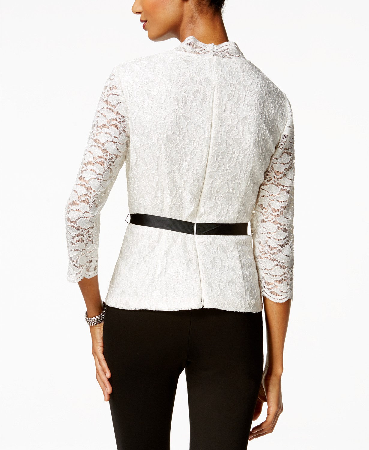 Blusa feminina de renda recortada Alex Evenings, branca, tamanho pequeno