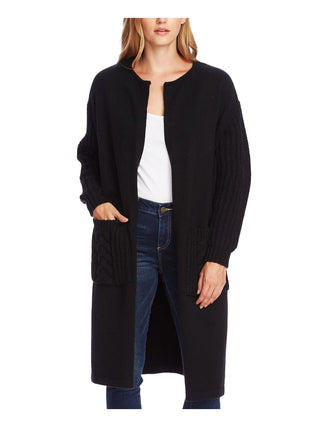 Cardigan feminino Vince Camuto de malha mista com frente aberta, preto, tamanho XS