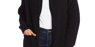 Cardigan feminino Vince Camuto de malha mista com frente aberta, preto, tamanho XS