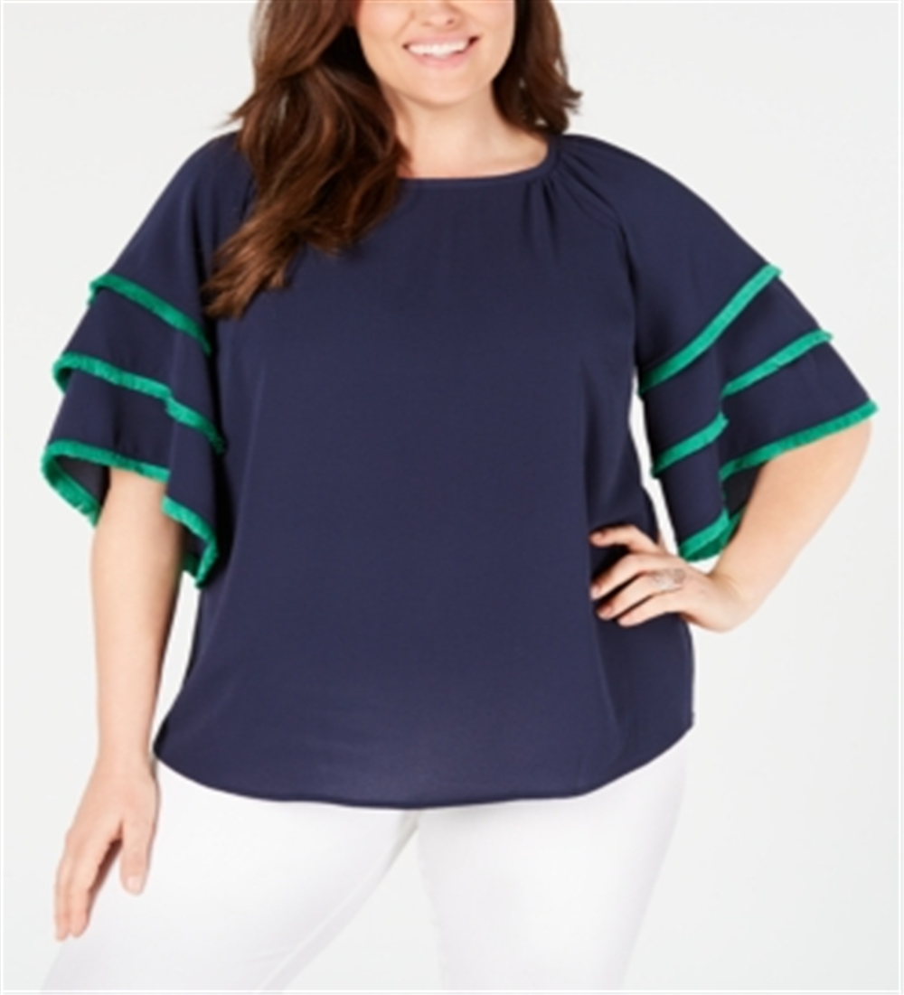 Blusa feminina Charter Club Plus com mangas em camadas, azul, tamanho 1X