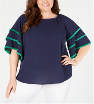 Blusa feminina Charter Club Plus com mangas em camadas, azul, tamanho 1X