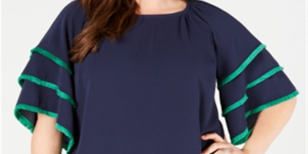 Blusa feminina Charter Club Plus com mangas em camadas, azul, tamanho 1X