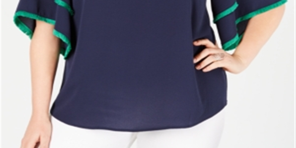 Blusa feminina Charter Club Plus com mangas em camadas, azul, tamanho 1X