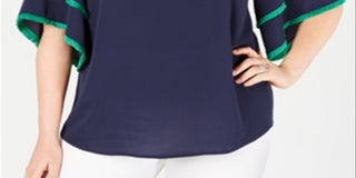 Blusa feminina Charter Club Plus com mangas em camadas, azul, tamanho 1X