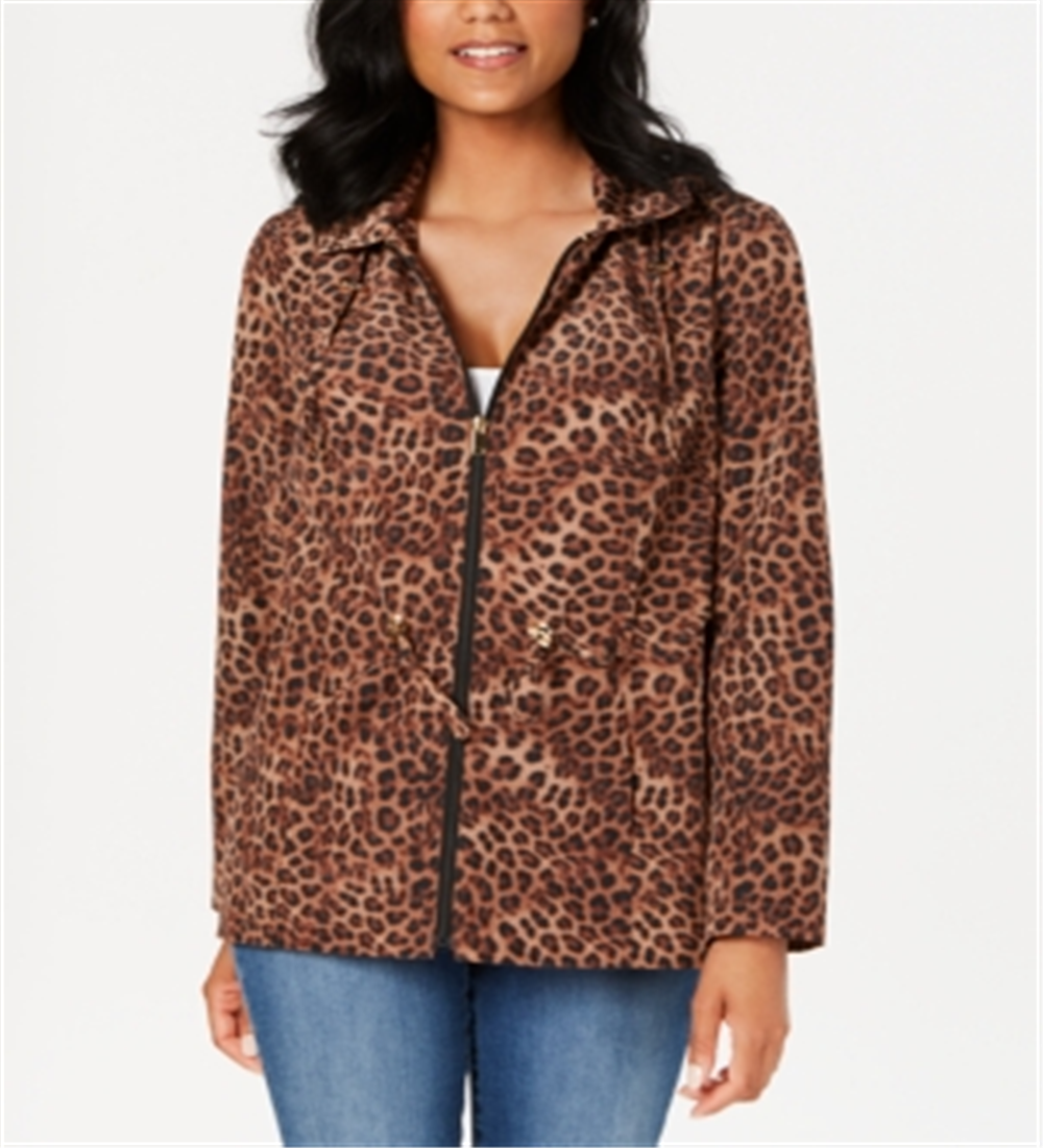 Jaqueta feminina Charter Club Petite com estampa de leopardo e zíper, tamanho combinado, tamanho Petit M