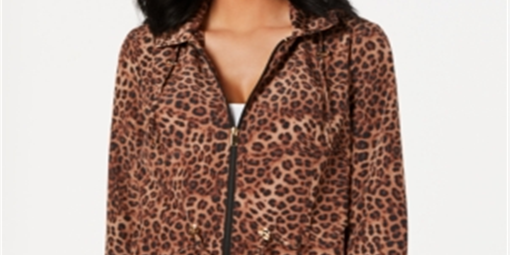 Jaqueta feminina Charter Club Petite com estampa de leopardo e zíper, tamanho combinado, tamanho Petit M
