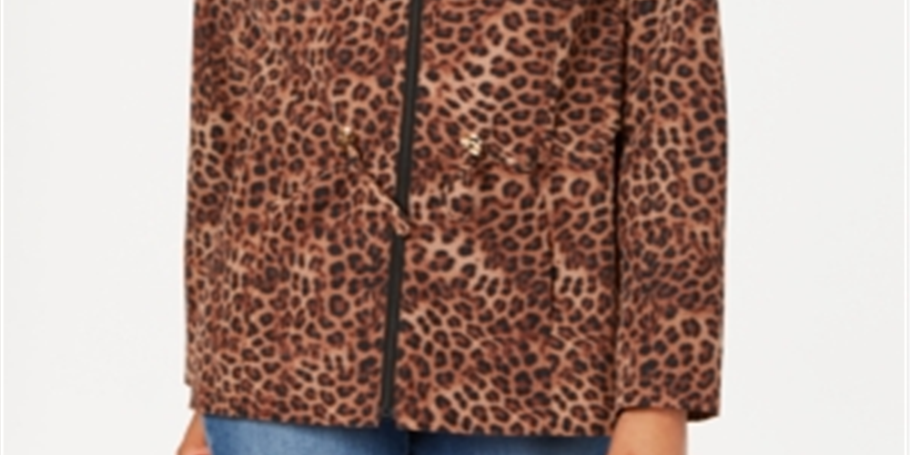 Jaqueta feminina Charter Club Petite com estampa de leopardo e zíper, tamanho combinado, tamanho Petit M