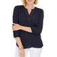 JM Collection Top Feminino com Decote em Pérolas e Plissado nas Costas Azul Tamanho Pequeno P