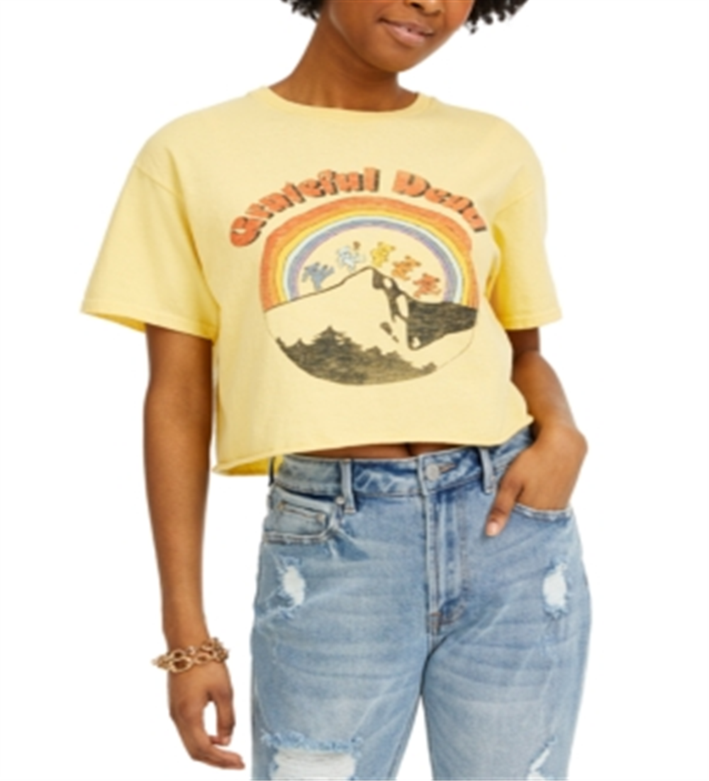 Camiseta curta feminina com estampa Grateful Dead, amarela, tamanho GG