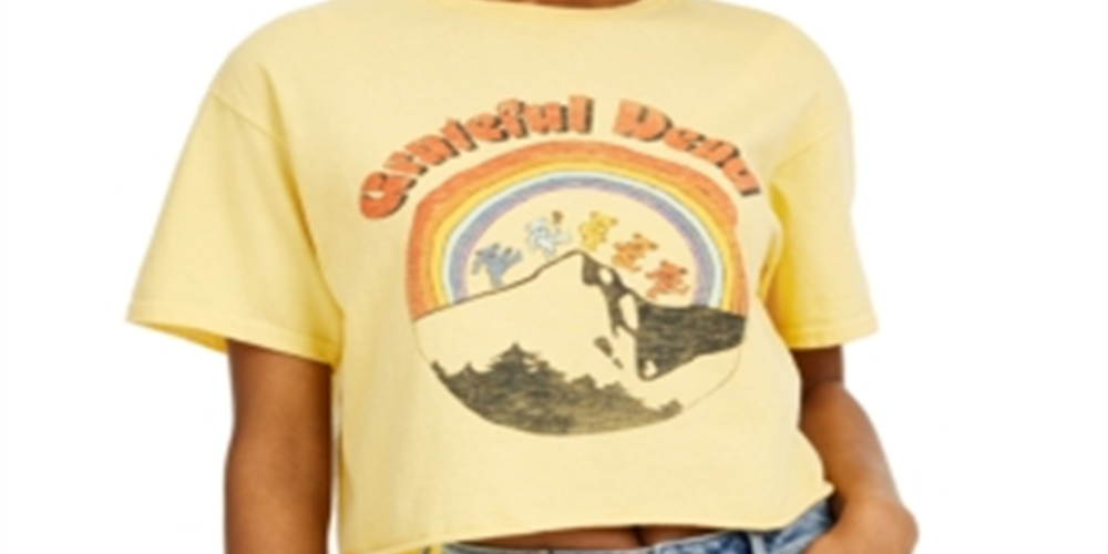 Camiseta curta feminina com estampa Grateful Dead, amarela, tamanho GG