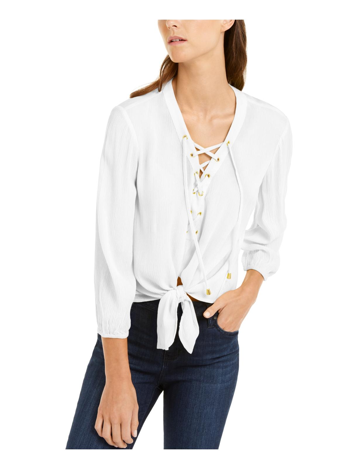 Blusa feminina INC com amarração frontal e tamanho pequeno, branca