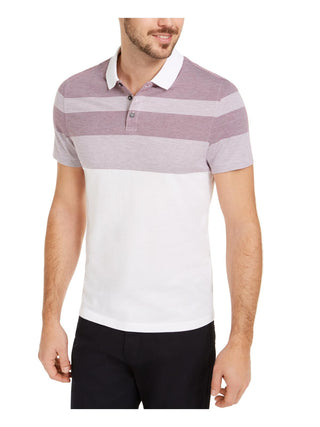 Camisa polo listrada de sarja masculina Alfani, tamanho grande, branca, combo
