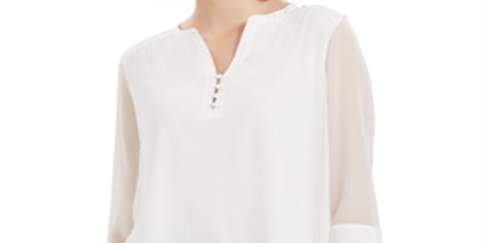 Top feminino Charter Club com manga transparente, branco, tamanho pequeno G