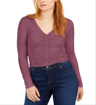 Blusa feminina Bar III com decote em V e frente franzida, rosa, tamanho extragrande