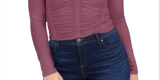 Blusa feminina Bar III com decote em V e frente franzida, rosa, tamanho extragrande