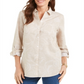 Camisa feminina Charter Club Artful Paisleys estampada em mistura de linho marrom tamanho pequeno