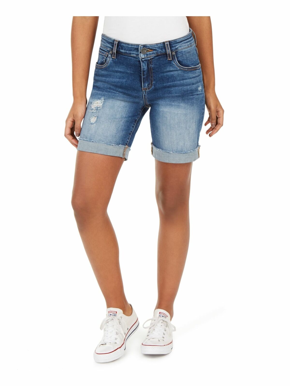 Shorts jeans desgastados masculinos Catherine Boyfriend da KUT from the Kloth, azul, tamanho 2