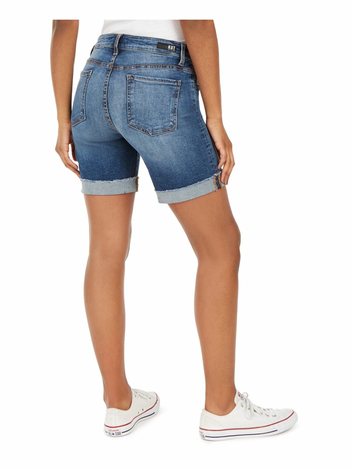 Shorts jeans desgastados masculinos Catherine Boyfriend da KUT from the Kloth, azul, tamanho 2