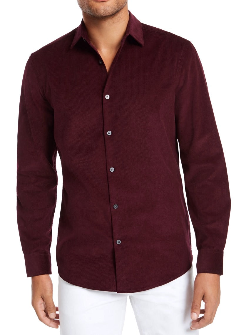 Camisas casuais de veludo cotelê com botões Sangria da Alfani para homens, tamanho XX-G, vermelha