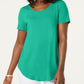 Top feminino com decote redondo e manga curta JM Collection, verde, tamanho pequeno