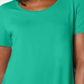 Top feminino com decote redondo e manga curta JM Collection, verde, tamanho pequeno