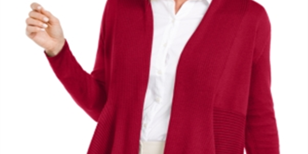 Cardigan feminino JM Collection com nervuras mistas e botões, vermelho, tamanho pequeno