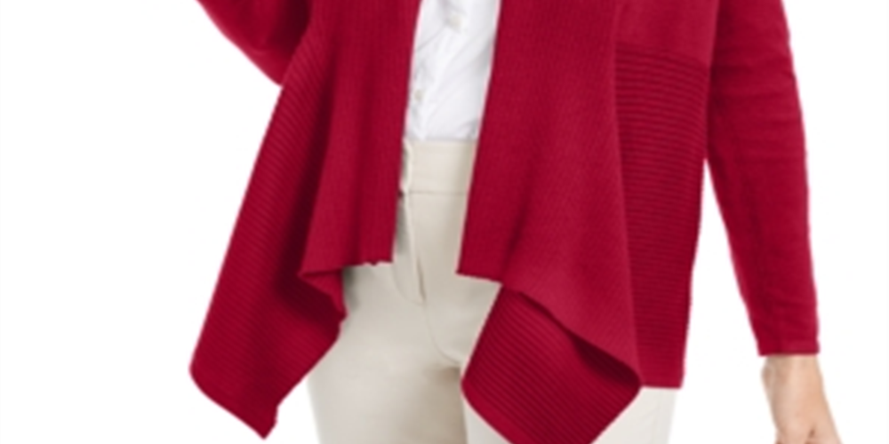 Cardigan feminino JM Collection com nervuras mistas e botões, vermelho, tamanho pequeno