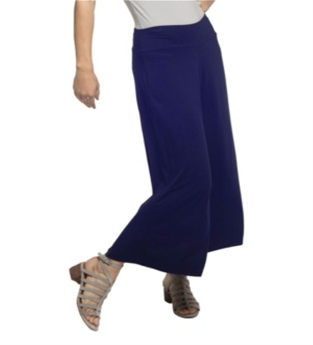 Calça curta Yala Jaden estilo guacho de perna larga em viscose de bambu, tamanho médio, azul