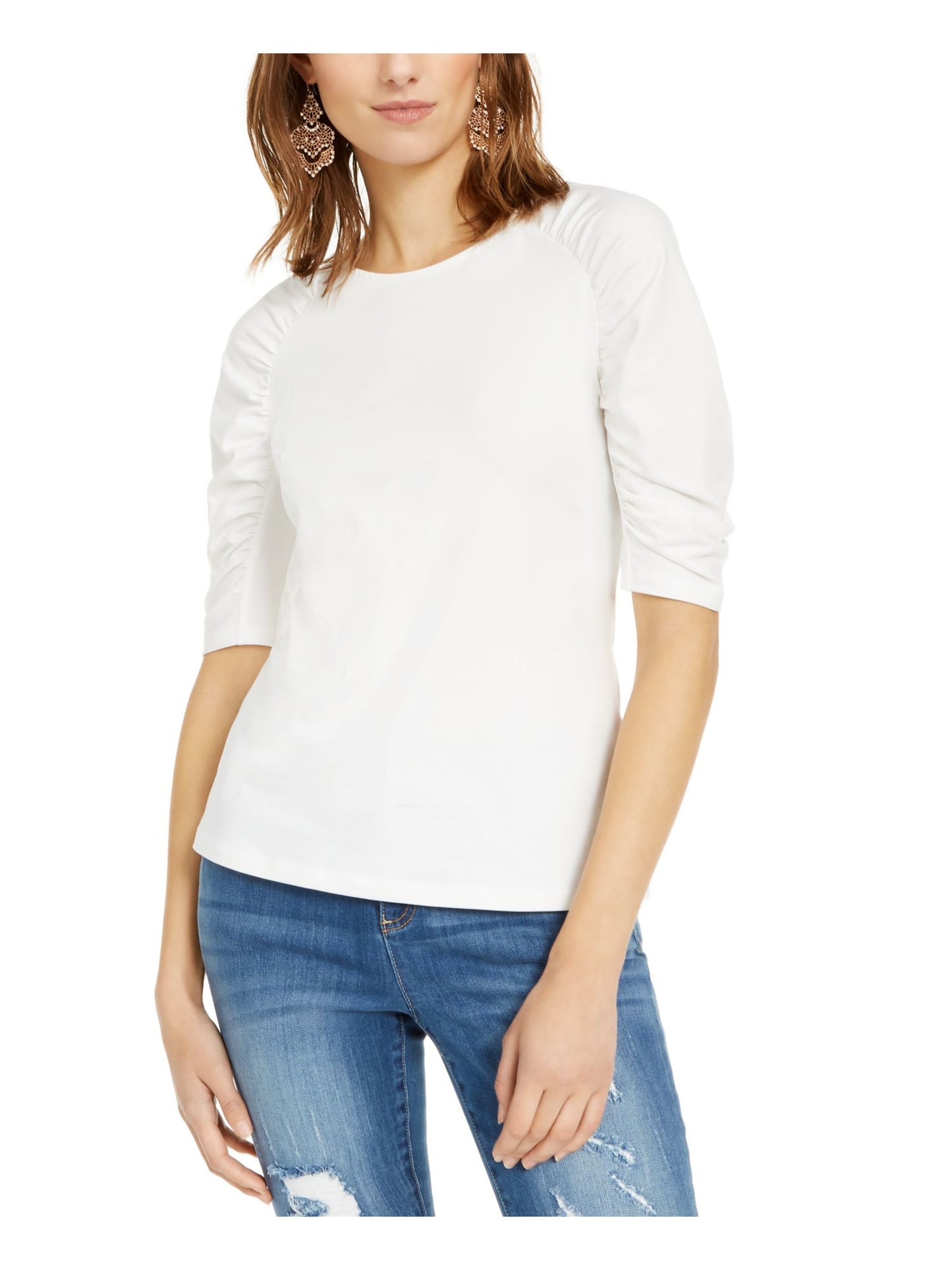 Blusa feminina com manga bufante INC International Concepts, branca, tamanho X-S